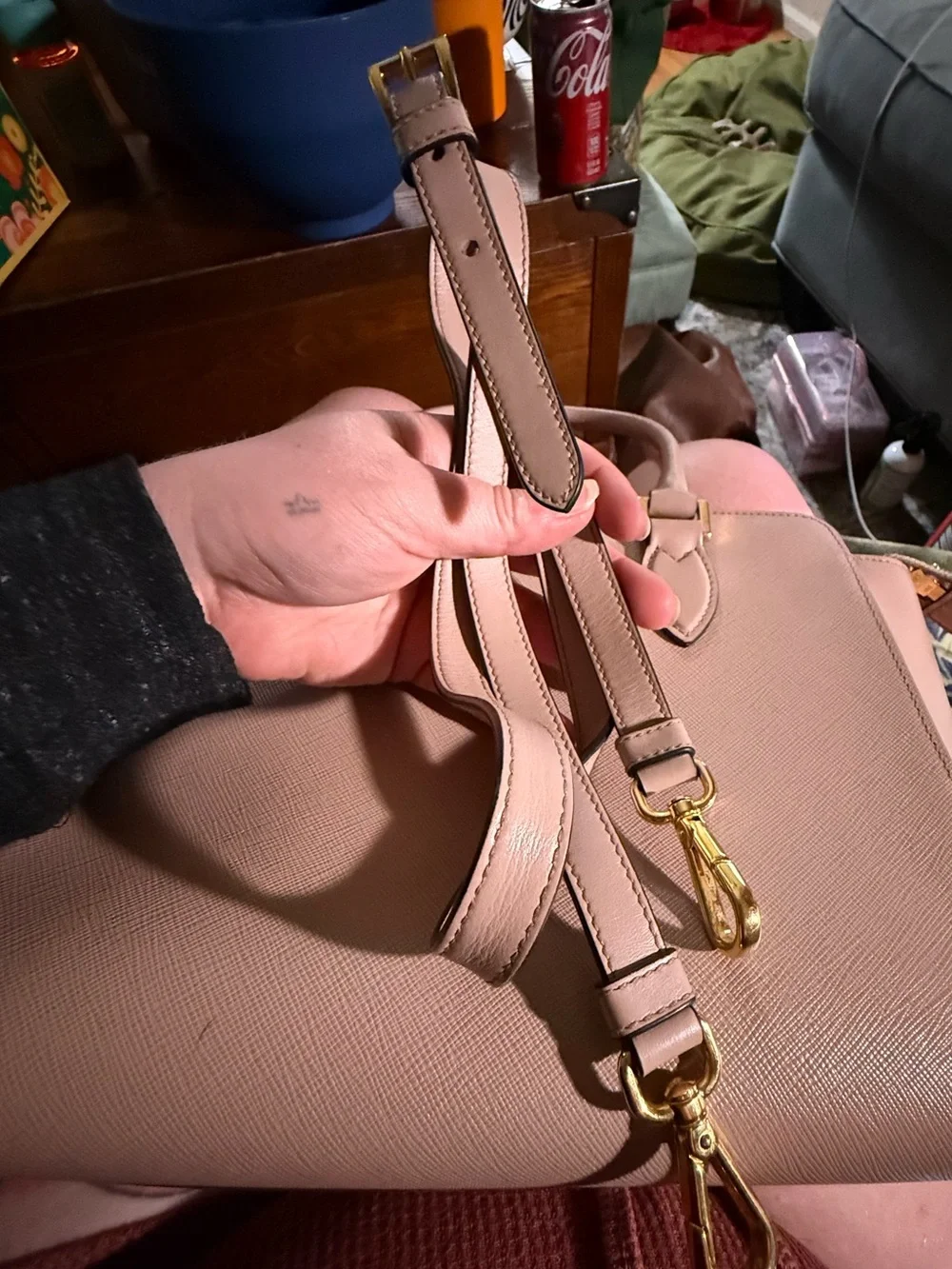 Prada Pale Pink Saffiano Leather Satchel with Gold Logo